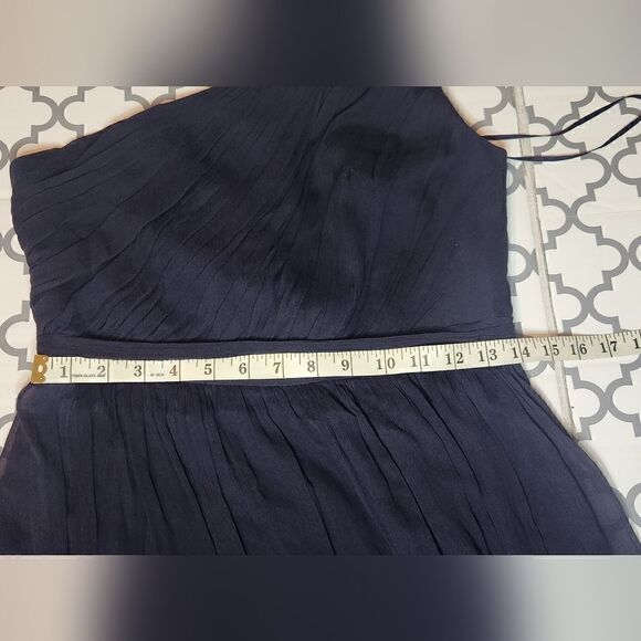 J. Crew One Shoulder Corrugated Silk Navy Blue Dress Size 6 - Picture 3 of 11
